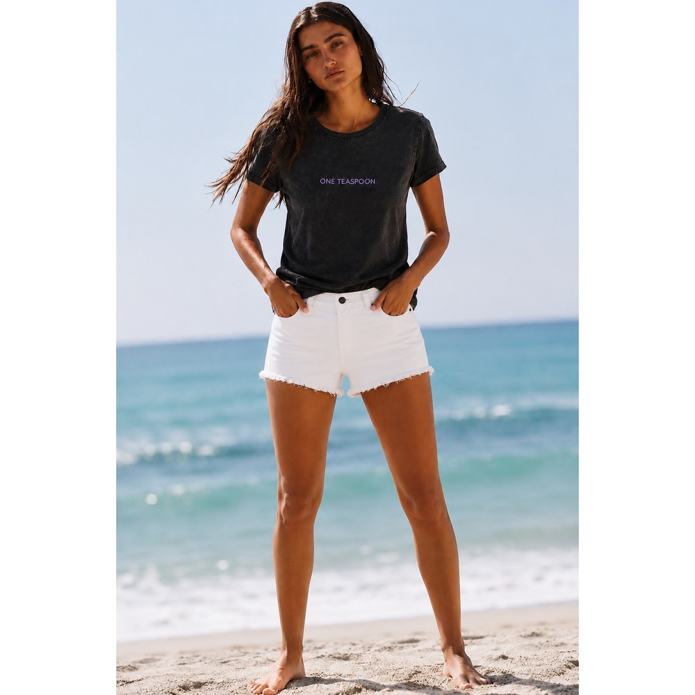 One Teaspoon Smiley‎ Logo Fit Tee Black Acid Wash Graphic T-Shirt Small NWT